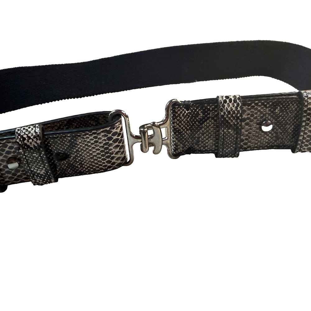 Chico's Animal Print Stretch Waist Belt Womens M Black Snake Silver Buckle Boho